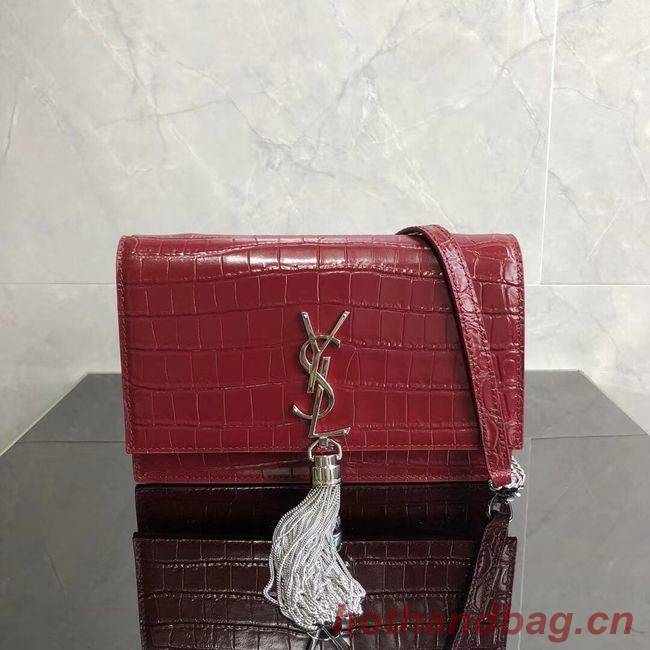 SAINT LAURENT Kate crocodile-embossed leather cross-body bag 452159 Jujube red