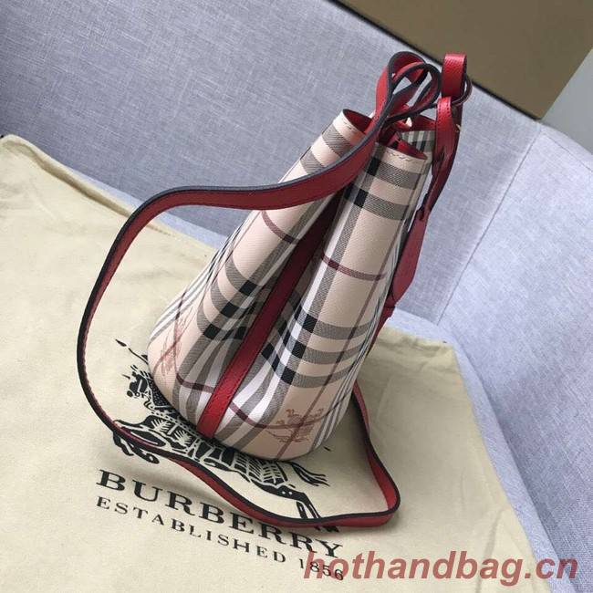 BURBERRY Banner small vintage check and leather tote Bag 9657 red