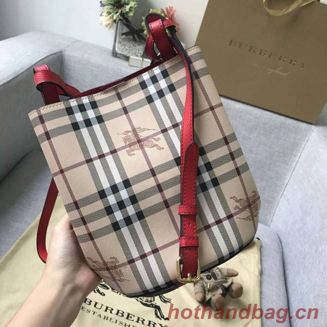 BURBERRY Banner small vintage check and leather tote Bag 9657 red