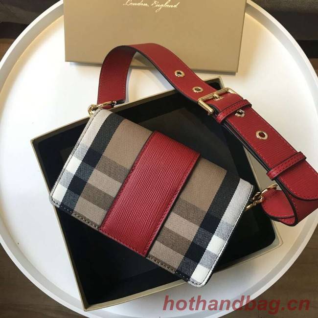 BURBERRY Hampshire vintage check leather cross-body bag 24581 red