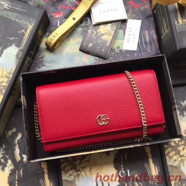 Gucci GG Marmont leather chain wallet 546585 Hibiscus red