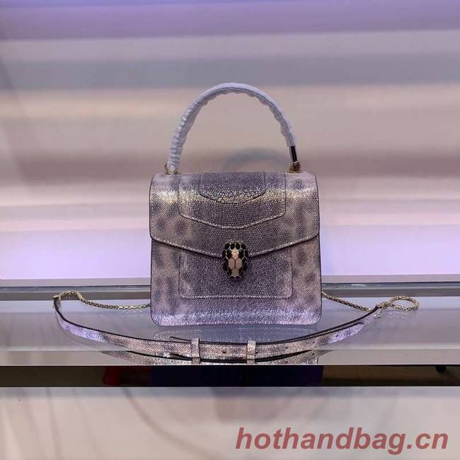 BVLGARI Serpenti Forever metallic-leather shoulder bag 058962 grey