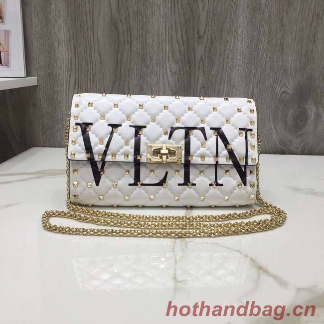 VALENTINO Rockstud quilted leather cross-body bag 5830 white