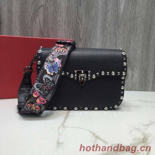 VALENTINO Rockstud grained leather messenger 0936B black