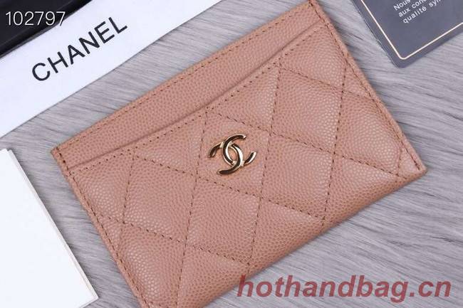 Chanel classic card holder Grained Calfskin & Gold-Tone Metal A31510 apricot	