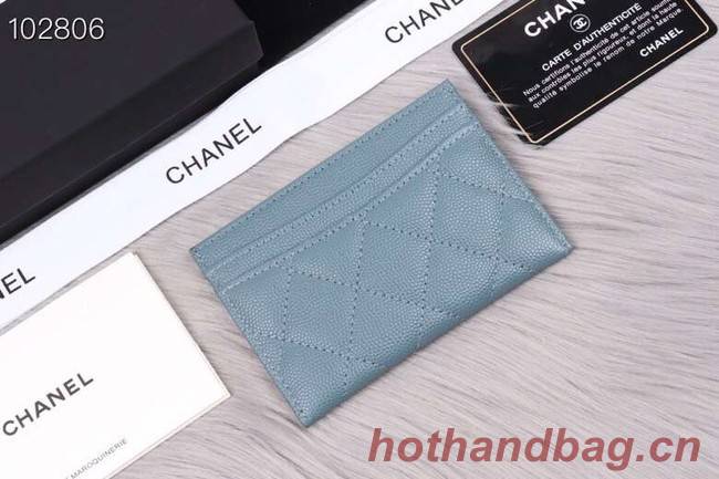 Chanel classic card holder Grained Calfskin & Gold-Tone Metal A31510 light blue