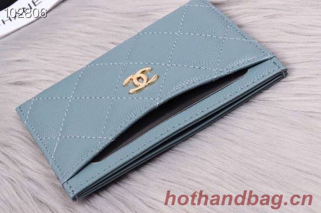 Chanel classic card holder Grained Calfskin & Gold-Tone Metal A31510 light blue