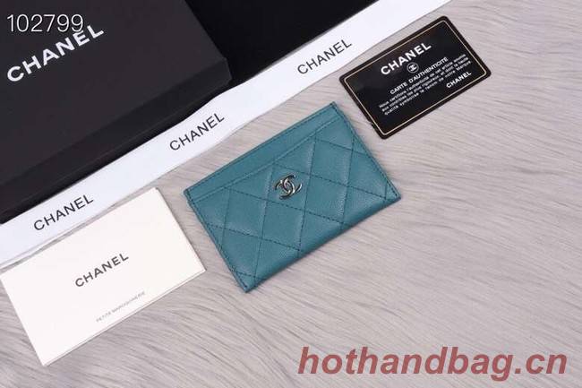 Chanel classic card holder Grained Calfskin & Gold-Tone Metal A31510 sky blue