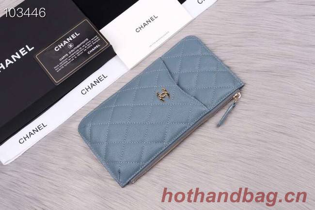 Chanel classic pouch Grained Calfskin& Gold-Tone Metal A84402 light blue