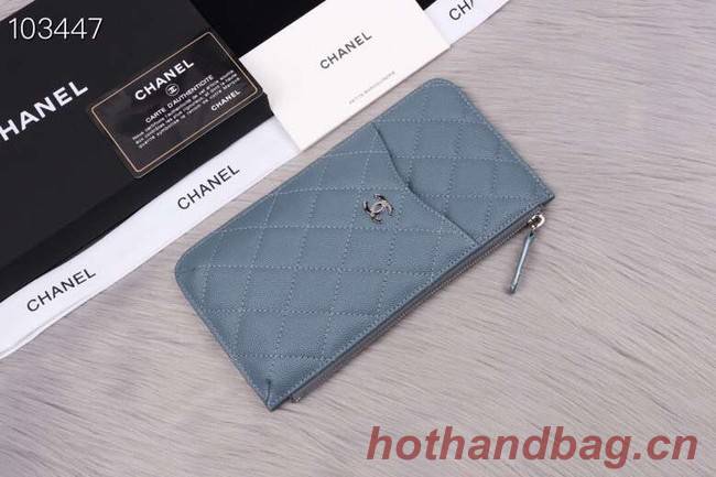 Chanel classic pouch Grained Calfskin& silver-Tone Metal A84402 light blue