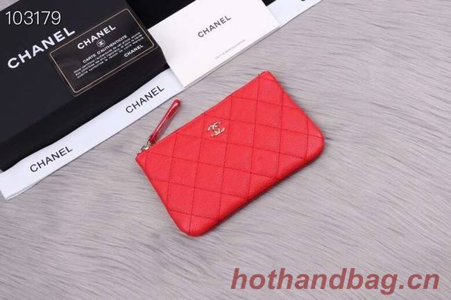 Chanel classic small pouch Grained Calfskin& silver-Tone Metal A82365 red