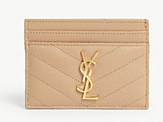 SAINT LAURENT Monogram leather card holder 88337 Gold-Tone Metal apricot