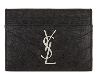 SAINT LAURENT Monogram leather card holder 88337 black Silver-Tone Metal