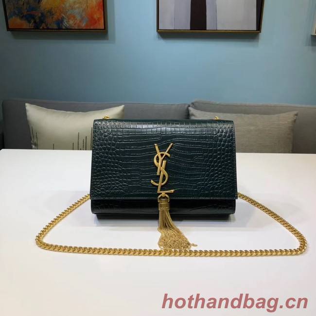 SAINT LAURENT Kate croc-embossed leather shoulder bag 474366 Blackish green