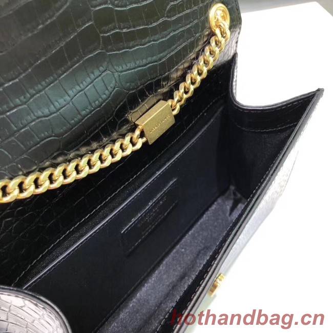 SAINT LAURENT Kate croc-embossed leather shoulder bag 474366 black