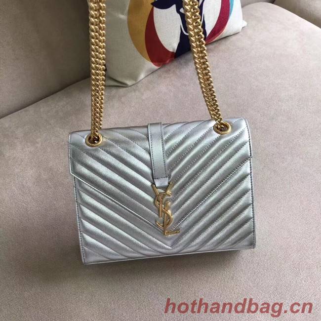 YSL Flap Bag Calfskin Leather 428134 silver