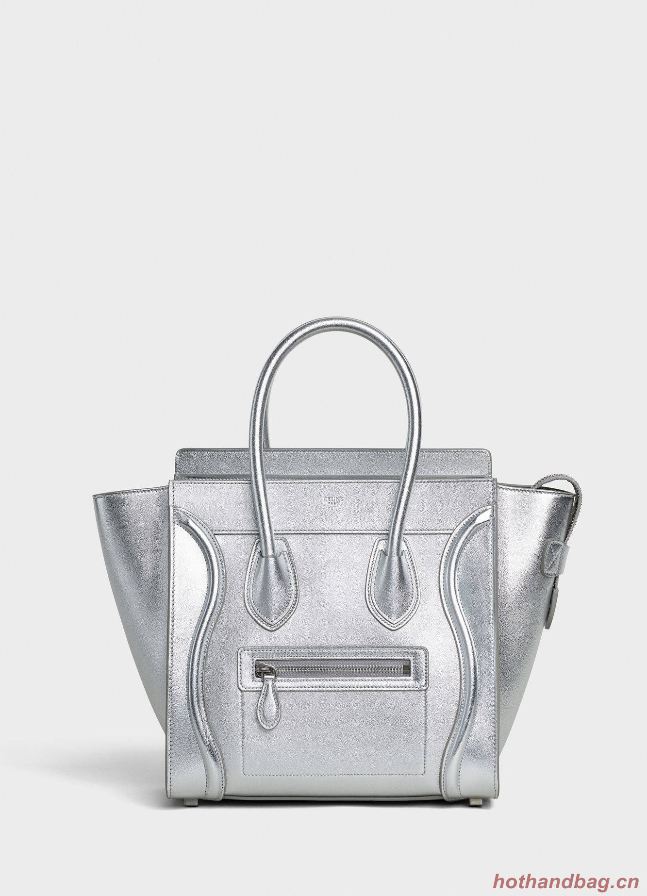 CELINE MICRO LUGGAGE HANDBAG IN LAMINATED LAMBSKIN 189793 SILVER