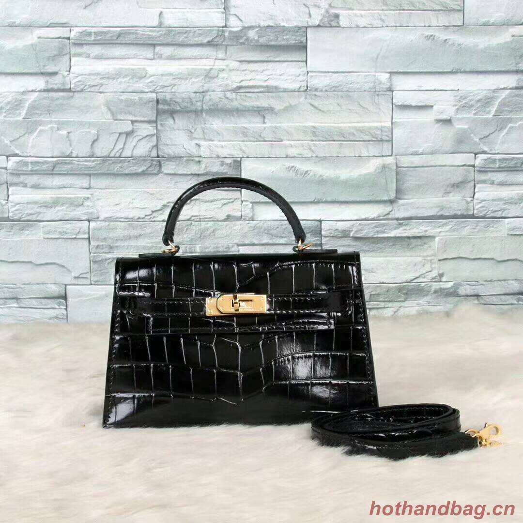 Hermes Kelly 19cm Tote Bag crocodile Leather KL19 Black