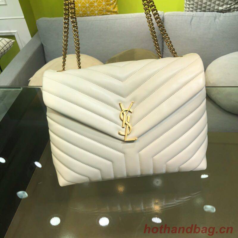 SAINT LAURENT Loulou Monogram medium quilted leather shoulder bag 74558 beige 