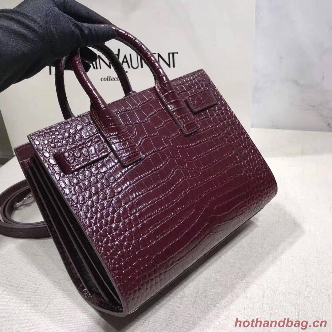 SAINT LAURENT Crocodile-Embossed Leather Organ Bag 392035 Wine