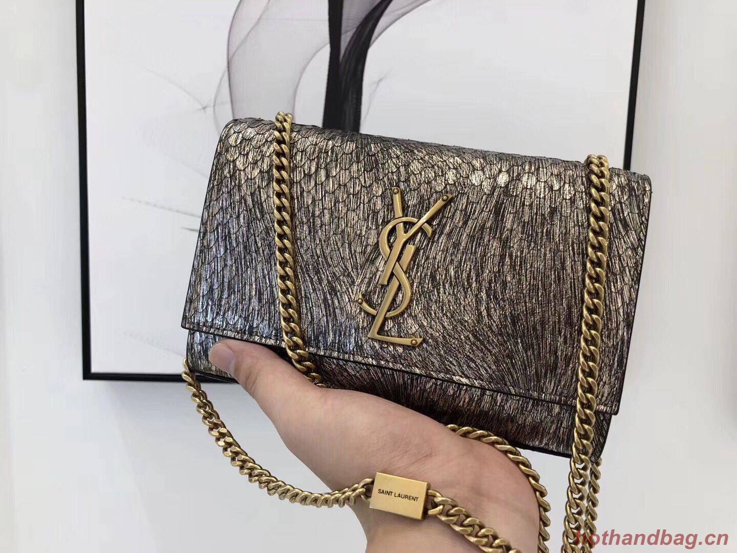 SAINT LAURENT Kate Snake Leather croc-embossed Shoulder Bag 474366 Gold