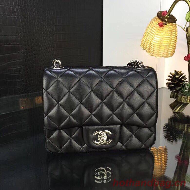 Chanel Classic MINI Flap Bag Original Sheepskin Leather A1115 Black Sliver Chain