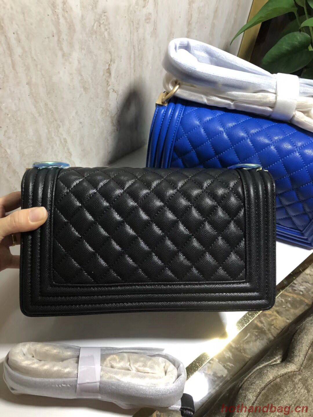 Chanel Boy Flap Original Caviar Leather Shoulder Black Bag A67086 