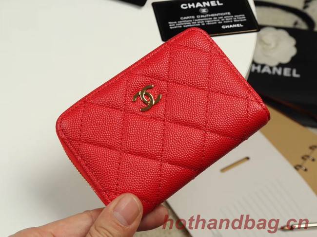 Chanel classic card holder Grained Calfskin & Gold-Tone Metal A69271 red