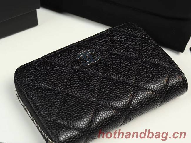 Chanel classic card holder Grained Calfskin & silver-Tone Metal A69271 black