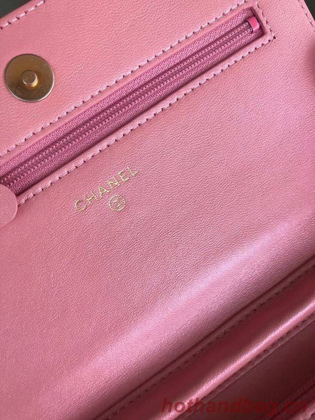 BOY CHANEL Original Wallet on Chain & Gold-Tone Metal B80287 Pink