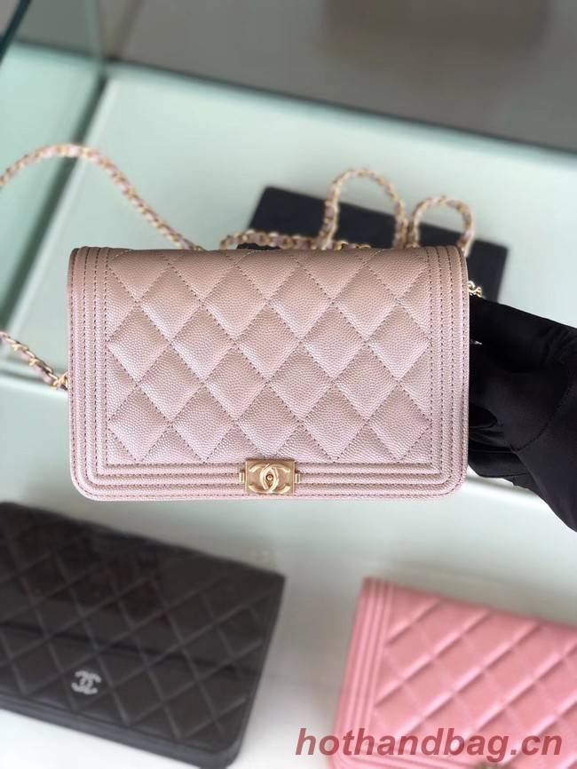 BOY CHANEL Original Wallet on Chain & Gold-Tone Metal B80287 light Pink