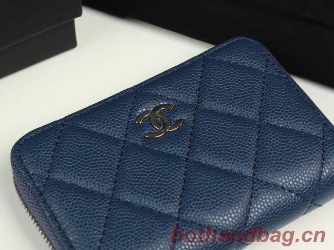 Chanel classic card holder Grained Calfskin & silver-Tone Metal A69271 sky Blue