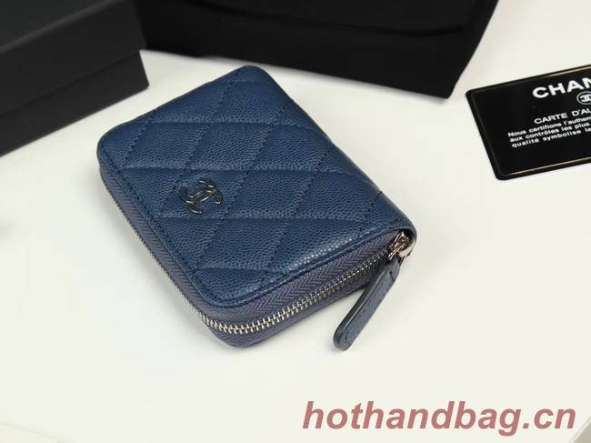 Chanel classic card holder Grained Calfskin & silver-Tone Metal A69271 sky Blue