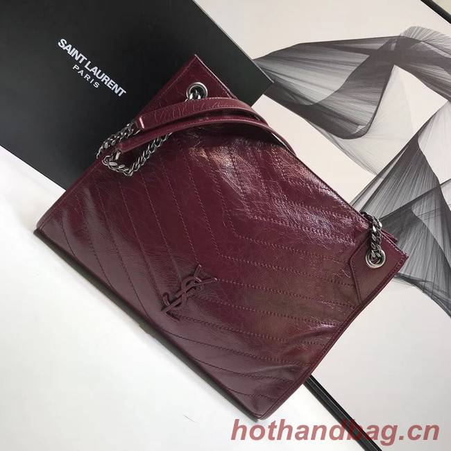 SAINT LAURENT NIKI MEDIUM SHOPPING BAG IN CRINKLED VINTAGE LEATHER 5814 Burgundy