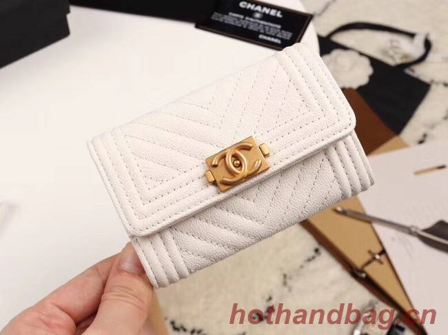 Chanel Calfskin Leather Card packet & Gold-Tone Metal A80603 white