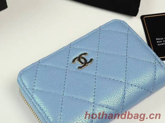 Chanel classic card holder Grained Calfskin & Gold-Tone Metal A69271 Blue