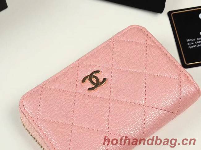 Chanel classic card holder Grained Calfskin & Gold-Tone Metal A69271 pink