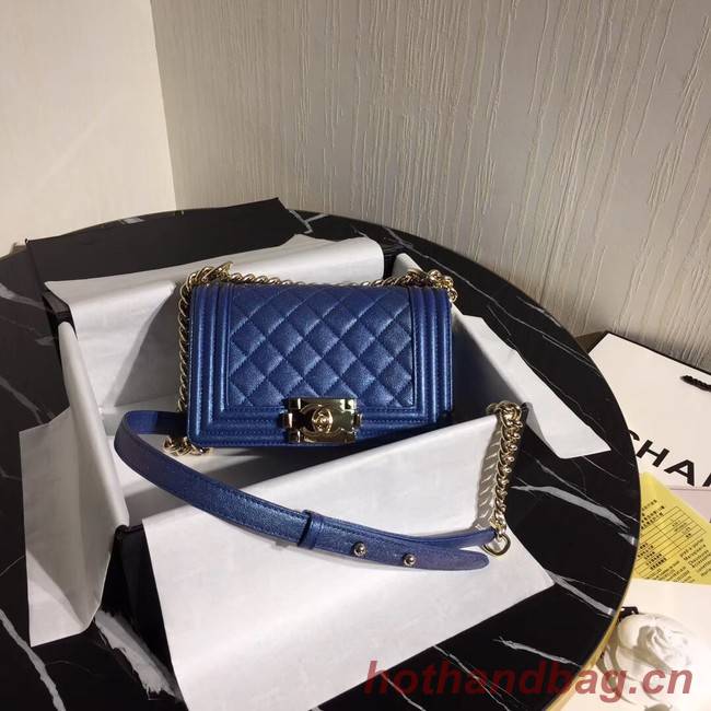 Boy Chanel Flap Shoulder Bag Original Leather Blue A67085 Gold