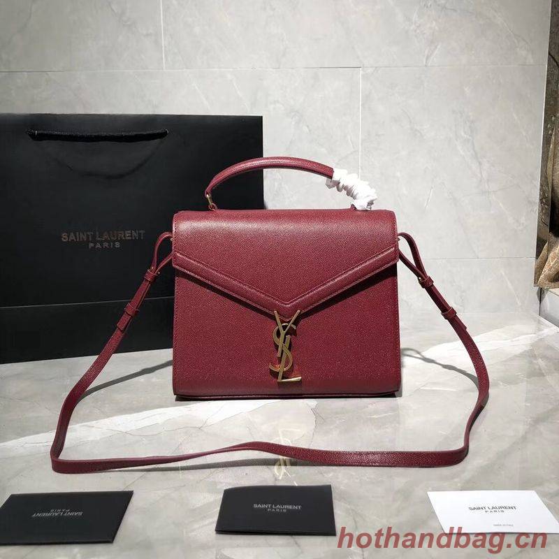 Yves Saint Laurent CASSANDRA TOP HANDLE MEDIUM BAG IN GRAIN DE POUDRE EMBOSSED LEATHER Y578000 Red