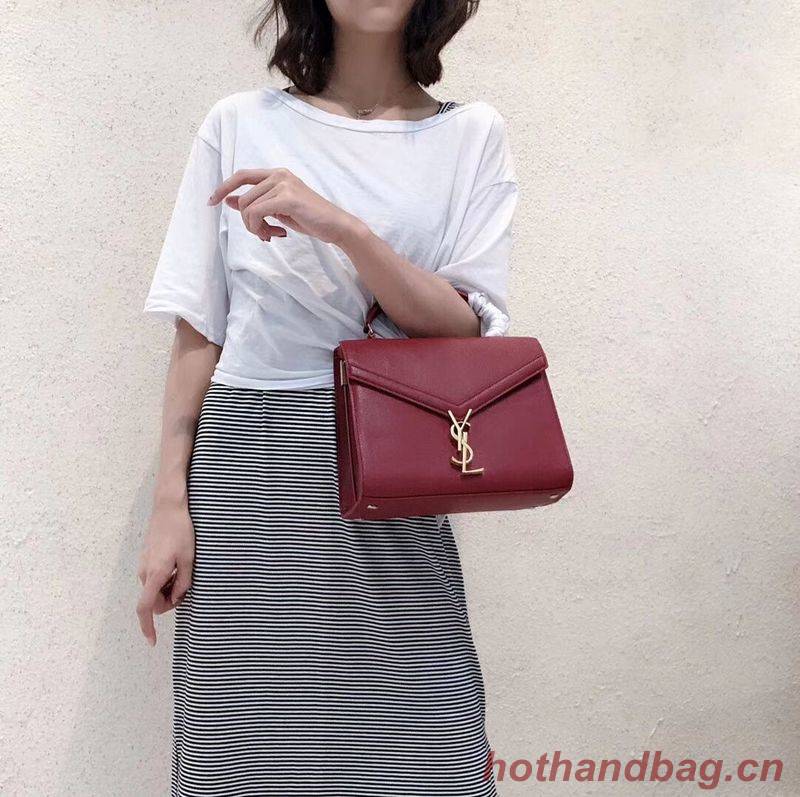 Yves Saint Laurent CASSANDRA TOP HANDLE MEDIUM BAG IN GRAIN DE POUDRE EMBOSSED LEATHER Y578000 Red