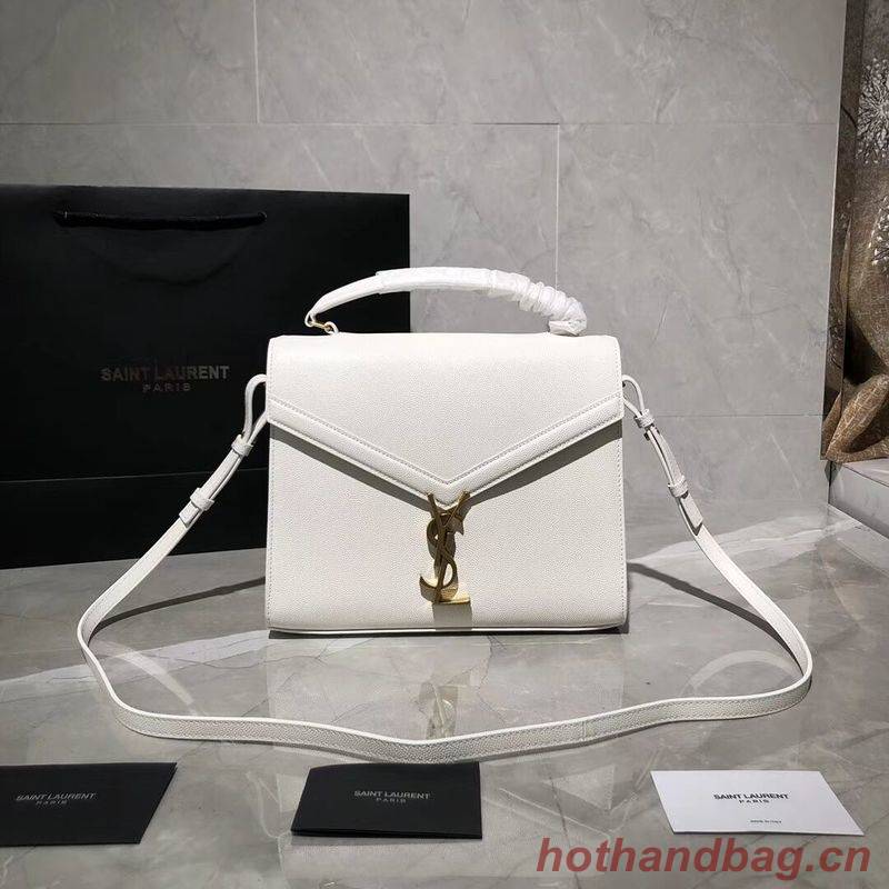 Yves Saint Laurent CASSANDRA TOP HANDLE MEDIUM BAG IN GRAIN DE POUDRE EMBOSSED LEATHER Y578000 White