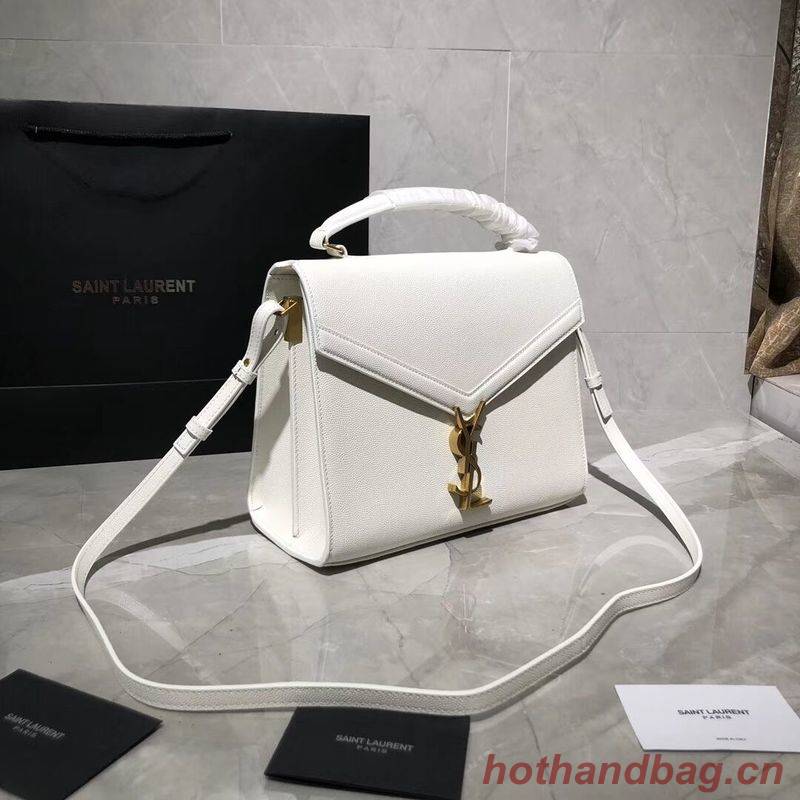 Yves Saint Laurent CASSANDRA TOP HANDLE MEDIUM BAG IN GRAIN DE POUDRE EMBOSSED LEATHER Y578000 White