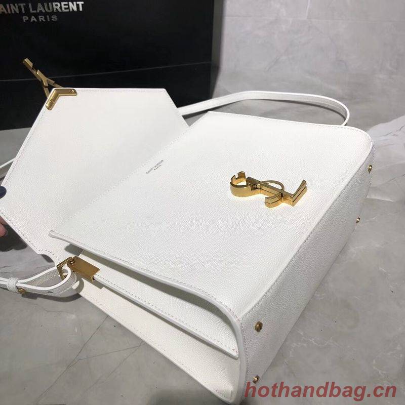 Yves Saint Laurent CASSANDRA TOP HANDLE MEDIUM BAG IN GRAIN DE POUDRE EMBOSSED LEATHER Y578000 White