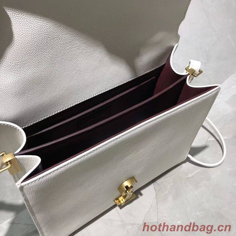 Yves Saint Laurent CASSANDRA TOP HANDLE MEDIUM BAG IN GRAIN DE POUDRE EMBOSSED LEATHER Y578000 White