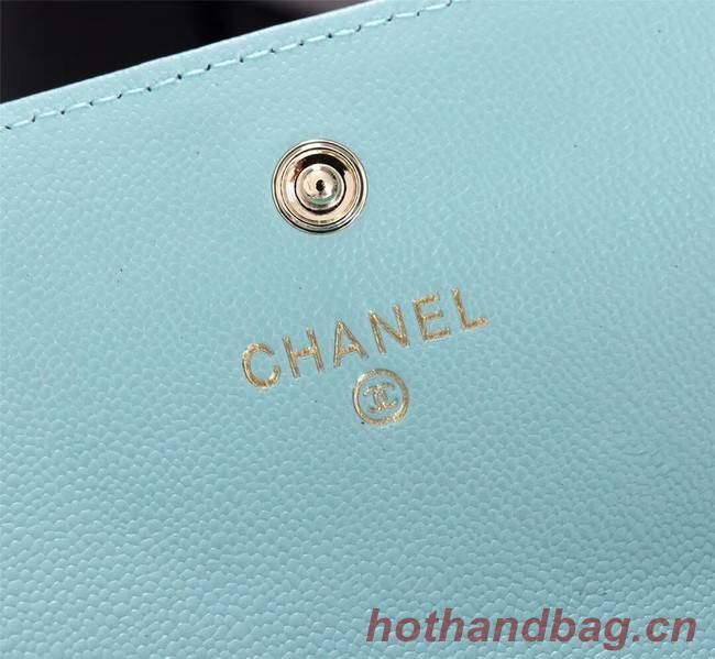 Chanel Calfskin Leather & Gold-Tone Metal A80286 sky blue