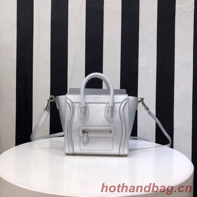 CELINE NANO LUGGAGE BAG IN LAMINATED LAMBSKIN 189244-26 silver 