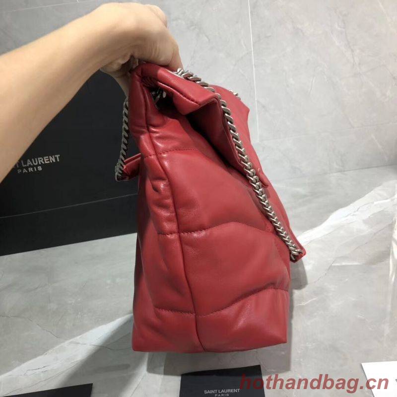 Yves Saint Laurent LOULOU PUFFER MEDIUM BAG IN QUILTED CRINKLED MATTE LEATHER Y577475 Red