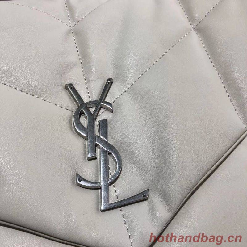 Yves Saint Laurent LOULOU PUFFER MEDIUM BAG IN QUILTED CRINKLED MATTE LEATHER Y577475 White