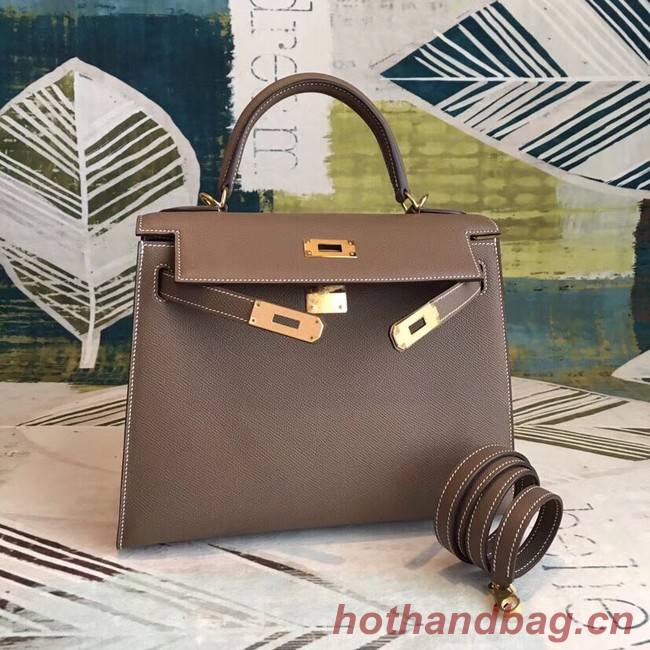 Hermes original Kelly Epsom Leather KL32 dark grey