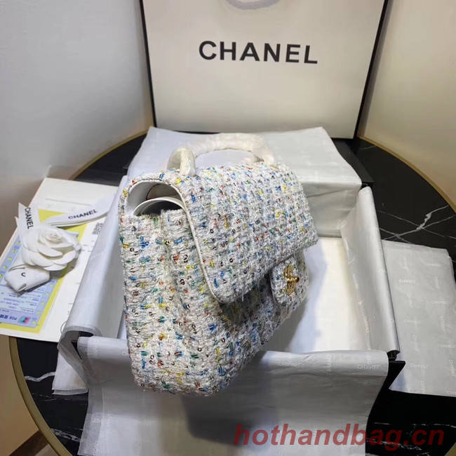 CHANEL Tweed Calfskin -Tone & Gold-Tone Metal 1112 white